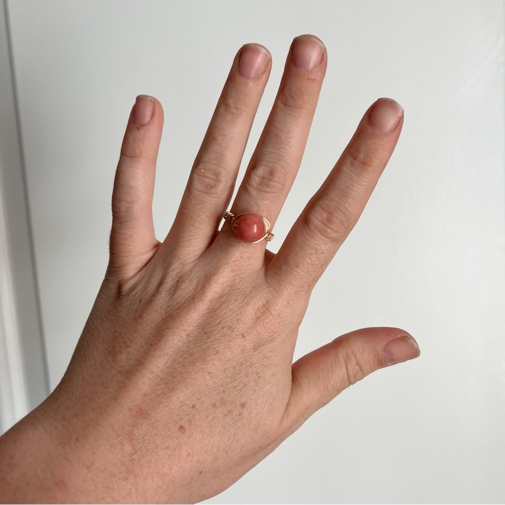 Rose Quartz Gold Wire Wrapped Ring